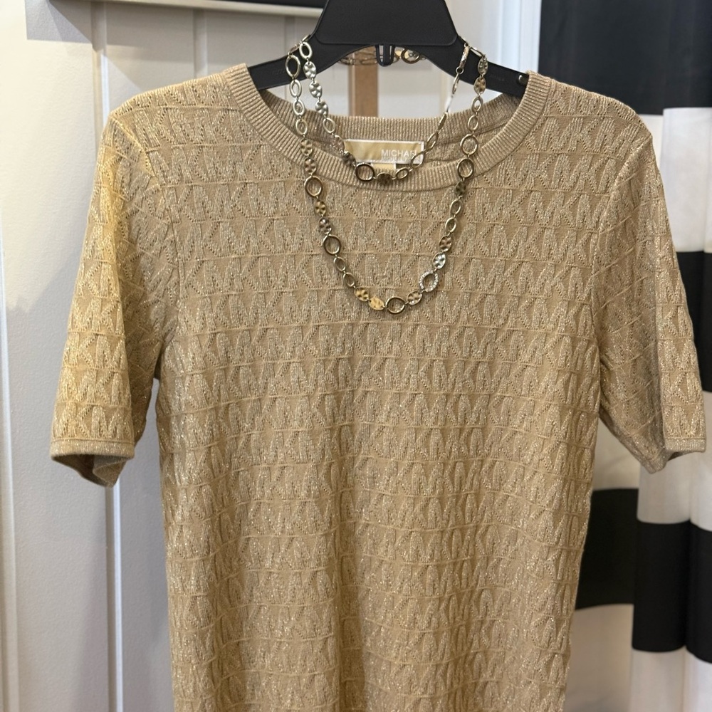 NWT Michael Kors Monogram Gold Textured Women's Top